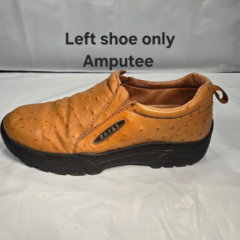 Roper Men Ostrich Print Leather Slip On Shoe Tan LEFT SHOE ONLY Amputee Size 11